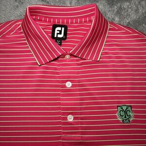 Footjoy Men's Polo Pink & Green Shirt Short Sleeve SZ L CYC Embroidered Logo